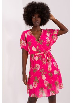 Ciemnoróżowa plisowana sukienka damska w kwiaty ze sklepu 5.10.15 w kategorii Sukienki - zdjęcie 169709025