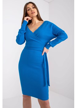 Niebieska sukienka z kopertowym dekoltem w prążki Dolce RUE PARIS ze sklepu 5.10.15 w kategorii Sukienki - zdjęcie 169709166