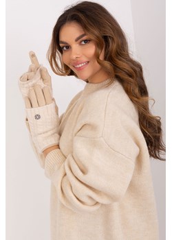 Gładkie rękawiczki z dzianinowym ociepleniem beżowy ze sklepu 5.10.15 w kategorii Rękawiczki damskie - zdjęcie 169709305