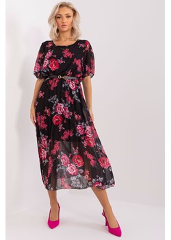 Czarna sukienka w kwiaty z krótkim rękawem ze sklepu 5.10.15 w kategorii Sukienki - zdjęcie 169709318