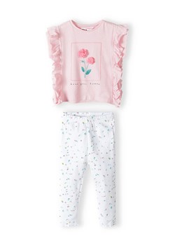 Komplet niemowlęcy - różowa bluzka + białe legginsy w kwiatki ze sklepu 5.10.15 w kategorii Komplety niemowlęce - zdjęcie 169709357