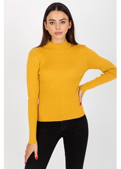 Ciemnożółty gładki sweter z półgolfem w prążki ze sklepu 5.10.15 w kategorii Swetry damskie - zdjęcie 169709618