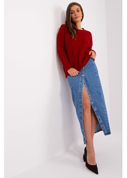 Bordowy sweter damski z warkoczowym splotem ze sklepu 5.10.15 w kategorii Swetry damskie - zdjęcie 169711088