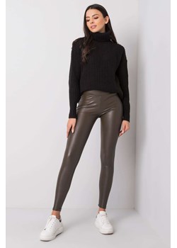 RUE PARIS Ciemne khaki legginsy z eko skóry ze sklepu 5.10.15 w kategorii Spodnie damskie - zdjęcie 169711408