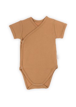 Beżowe body kopertowe z krókim rękawem z bawełny ze sklepu 5.10.15 w kategorii Body niemowlęce - zdjęcie 169711706