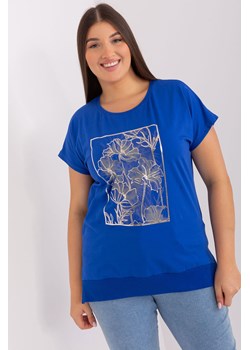 Kobaltowa damska bluzka plus size z printami ze sklepu 5.10.15 w kategorii Bluzki damskie - zdjęcie 169711785