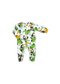 Bawełniany pajac niemowlęcy w tropikalny wzór TUKAN ze sklepu 5.10.15 w kategorii Pajacyki - zdjęcie 169711989