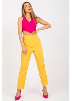 Ciemnożółte spodnie z materiału z prostą nogawką ze sklepu 5.10.15 w kategorii Spodnie damskie - zdjęcie 169712055