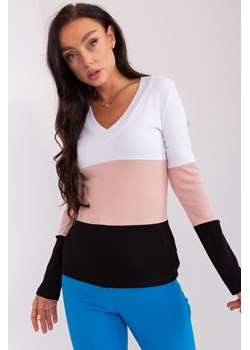 Biało-jasnoróżowa prążkowana bluzka damska basic ze sklepu 5.10.15 w kategorii Bluzki damskie - zdjęcie 169712079