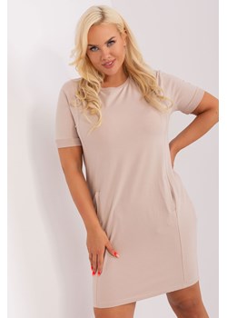 Beżowa prosta sukienka plus size z bawełny ze sklepu 5.10.15 w kategorii Sukienki - zdjęcie 169712147