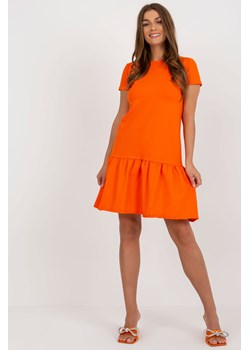 Pomarańczowa letnia sukienka z falbaną RUE PARIS ze sklepu 5.10.15 w kategorii Sukienki - zdjęcie 169712159