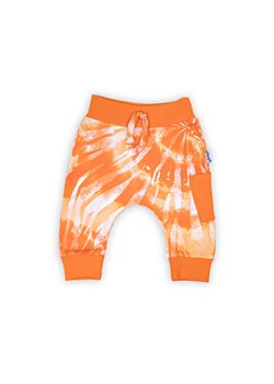 Bawełniane spodnie dresowe niemowlęce we wzory pomarańczowe ze sklepu 5.10.15 w kategorii Spodnie i półśpiochy - zdjęcie 169712419