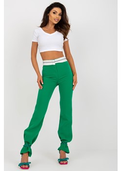Zielone materiałowe spodnie z wywijaną talią ze sklepu 5.10.15 w kategorii Spodnie damskie - zdjęcie 169712807