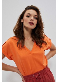 T-shirt damski z dekoltem w serek pomarańczowy ze sklepu 5.10.15 w kategorii Bluzki damskie - zdjęcie 169712888