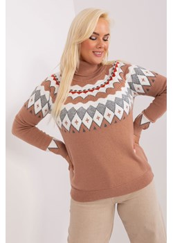 Ciemnobeżowy damski sweter plus size we wzory ze sklepu 5.10.15 w kategorii Swetry damskie - zdjęcie 169713056