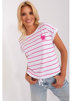 Biało-fuksjowa bluzka w paski ze ściągaczem ze sklepu 5.10.15 w kategorii Bluzki damskie - zdjęcie 169713278