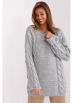 Sweter z warkoczami z dodatkiem wełny szary ze sklepu 5.10.15 w kategorii Swetry damskie - zdjęcie 169713279