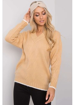 Sweter damski - beżowy z ozdobnym wzorem ze sklepu 5.10.15 w kategorii Swetry damskie - zdjęcie 169713525