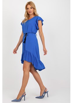 Ciemnoniebieska rozkloszowana sukienka z falbaną ze sklepu 5.10.15 w kategorii Sukienki - zdjęcie 169713796