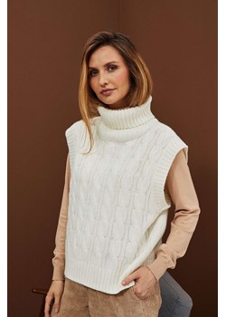 Swetrowa kamizelka damska z golfem- biała ze sklepu 5.10.15 w kategorii Kamizelki damskie - zdjęcie 169713827