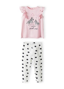 Komplet dla niemowlaka- różowy t-shirt + białe legginsy w grochy ze sklepu 5.10.15 w kategorii Komplety niemowlęce - zdjęcie 169713989
