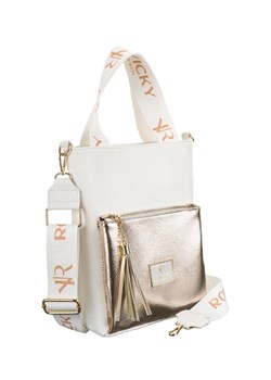 Niewielka shopperka damska z metaliczną kieszenią i chwostem- Rovicky biała ze sklepu 5.10.15 w kategorii Torby Shopper bag - zdjęcie 169714207