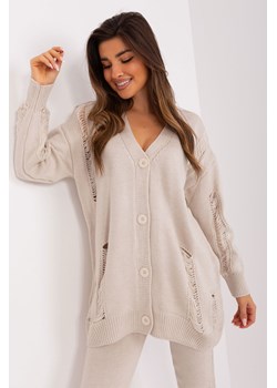 Beżowy sweter rozpinany oversize z dziurami ze sklepu 5.10.15 w kategorii Swetry damskie - zdjęcie 169714265