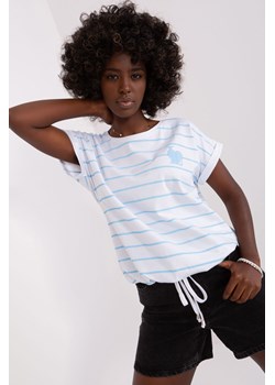 Biało-jasnoniebieska bluzka w paski ze ściągaczem ze sklepu 5.10.15 w kategorii Bluzki damskie - zdjęcie 169714668