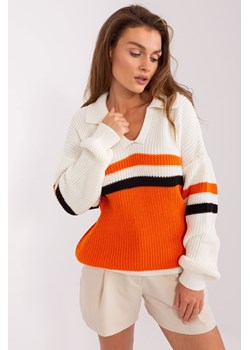 Ecru-pomarańczowy sweter oversize z wełną ze sklepu 5.10.15 w kategorii Swetry damskie - zdjęcie 169714948