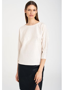 Błyszcząca biała bluzka damska z dekoltem na plecach ze sklepu 5.10.15 w kategorii Bluzy damskie - zdjęcie 169714988