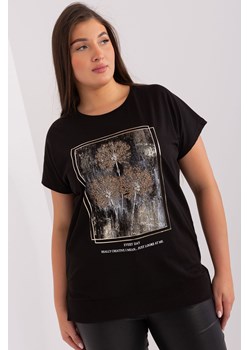Czarny t-shirt damski z motywem roślinnym plus size - RELEVANCE ze sklepu 5.10.15 w kategorii Bluzki damskie - zdjęcie 169715078
