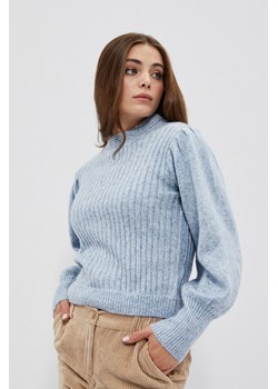 Błękitny sweter damski w prążki z bufiastymi rękawami ze sklepu 5.10.15 w kategorii Swetry damskie - zdjęcie 169715356