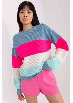 Niebiesko-fluo różowy sweter oversize z wełną ze sklepu 5.10.15 w kategorii Swetry damskie - zdjęcie 169715588