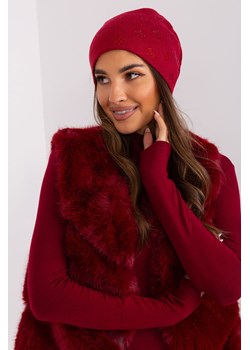 Bordowa damska czapka z dżetami z dodatkiem kaszmiru ze sklepu 5.10.15 w kategorii Czapki zimowe damskie - zdjęcie 169715899