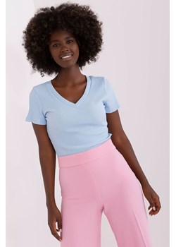 Niebieski prążkowana bluzka basic z bawełny ze sklepu 5.10.15 w kategorii Bluzki damskie - zdjęcie 169715986