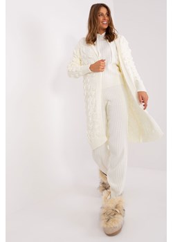 Długi kardigan w ażurowy wzór ecru ze sklepu 5.10.15 w kategorii Swetry damskie - zdjęcie 169716048