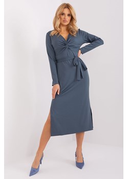 Brudnoniebieska prążkowana sukienka koktajlowa ze sklepu 5.10.15 w kategorii Sukienki - zdjęcie 169716056