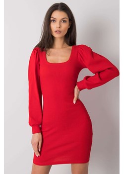 Czerwona sukienka z długimi bufiastymi rękawami RUE PARIS ze sklepu 5.10.15 w kategorii Sukienki - zdjęcie 169716248