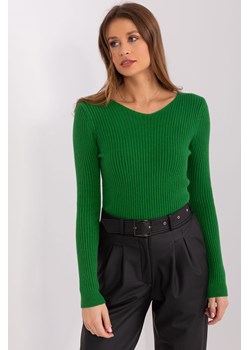 Dopasowany sweter w serek zielony ze sklepu 5.10.15 w kategorii Swetry damskie - zdjęcie 169716356