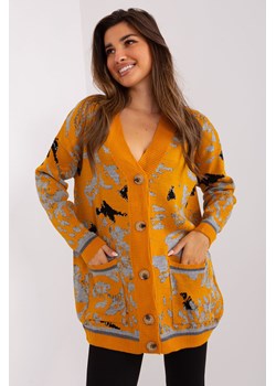 Musztardowo-szary sweter rozpinany ze wzorem ze sklepu 5.10.15 w kategorii Swetry damskie - zdjęcie 169716455