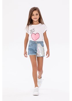 Szorty jeansowe dla dziewczynki z ozdobnymi cekinami ze sklepu 5.10.15 w kategorii Spodenki dziewczęce - zdjęcie 169716487
