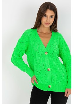 Fluo zielony sweter rozpinany w ażurowy wzór RUE PARIS ze sklepu 5.10.15 w kategorii Swetry damskie - zdjęcie 169716669