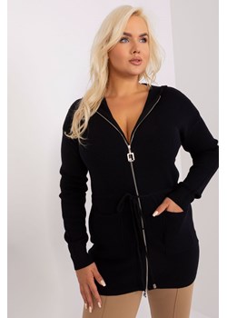 Czarny rozpinany sweter plus size z kapturem ze sklepu 5.10.15 w kategorii Swetry damskie - zdjęcie 169717085