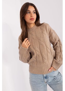 Ciemnobeżowy damski sweter z warkoczami ze sklepu 5.10.15 w kategorii Swetry damskie - zdjęcie 169717597