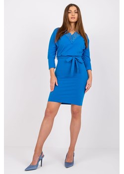 Bawełniana sukienka  damska z wiązaniem w pasie- niebieska ze sklepu 5.10.15 w kategorii Sukienki - zdjęcie 169717689