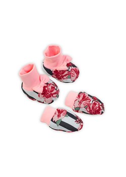 Komplet niemowlęcy w kwiaty i paski - rękawiczki + buciki - kolorowy ze sklepu 5.10.15 w kategorii Buciki niemowlęce - zdjęcie 169717799