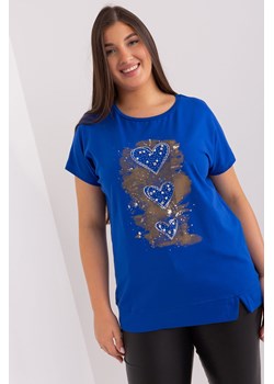 Kobaltowa bluzka plus size z krótkim rękawem ze sklepu 5.10.15 w kategorii Bluzki damskie - zdjęcie 169718268
