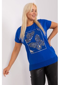 Kobaltowa bluzka plus size z nadrukiem ze sklepu 5.10.15 w kategorii Bluzki damskie - zdjęcie 169718605