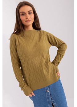 Oliwkowy damski sweter klasyczny we wzory ze sklepu 5.10.15 w kategorii Swetry damskie - zdjęcie 169718767