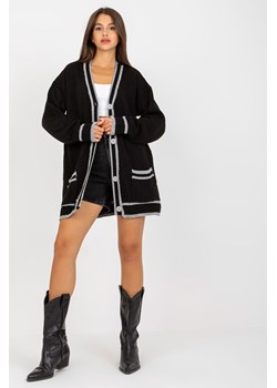 RUE PARIS Czarny dłuższy sweter rozpinany z kieszeniami ze sklepu 5.10.15 w kategorii Swetry damskie - zdjęcie 169719039